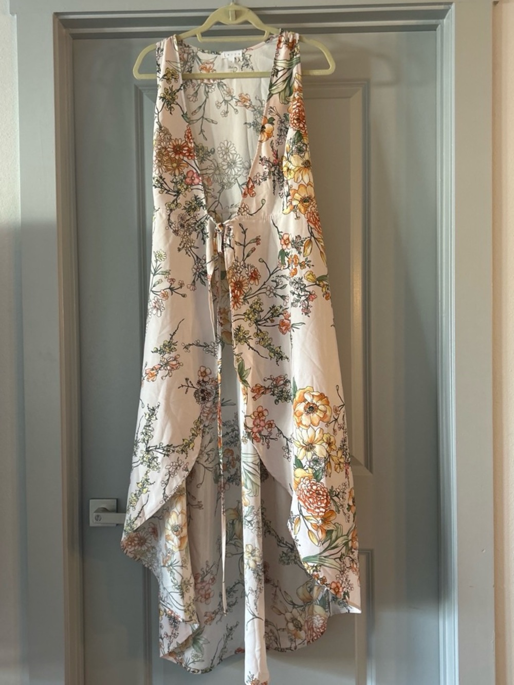 Leith Cream Floral Tie-Front Dress with Yellow & Green Accents